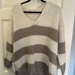 Altar'd State V-Neck Sweater - Cream and Brown